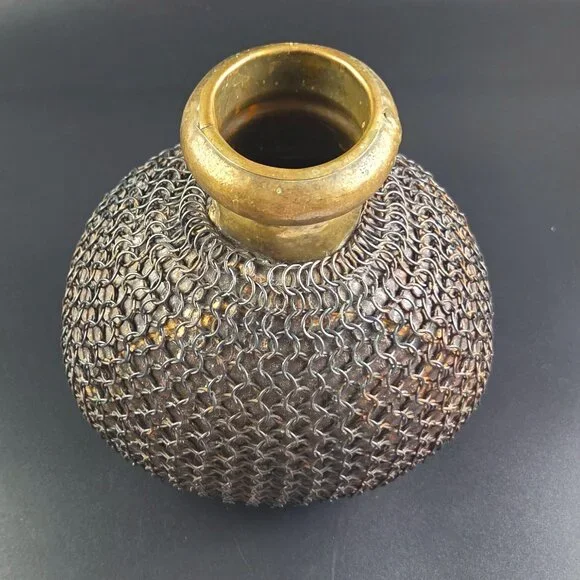 Antique French Brass and Metal Chain Vase – 10" Tall - Picture 6 of 9